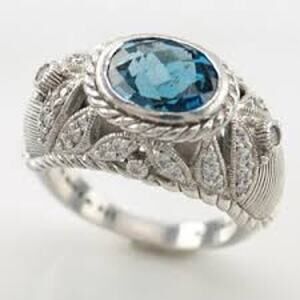 Judith Ripka Diamonique London Blue Topaz Ring 925 Sterling Silver Size 11